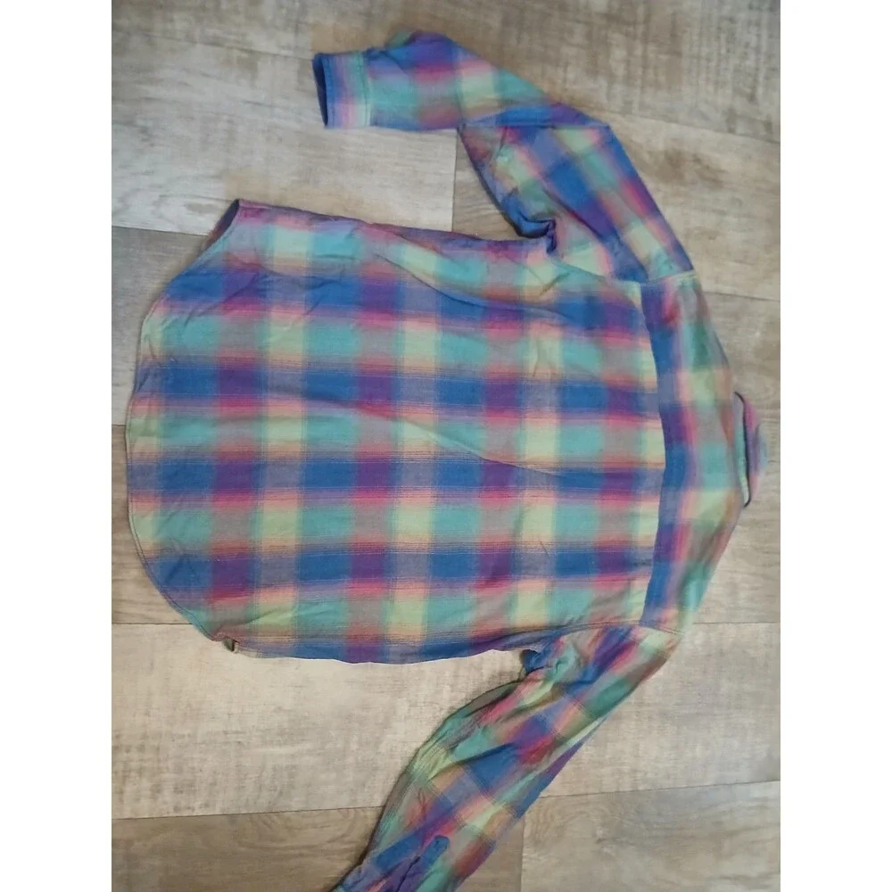 Vintage Levi's Rainbow Plaid Flannel Long Sleeve Button Up Shirt Size Mens Large